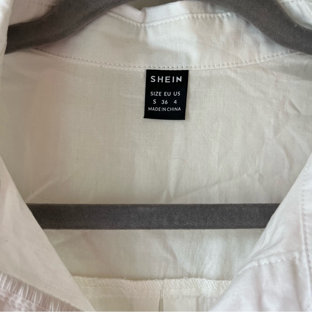 SHEIN Women’s White Long Sleeve Collared Button Down Shirt Small 100% Cotton - Picture 2 of 11